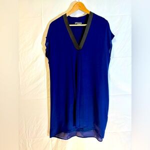 VINCE Silk and Leather Trimmed Navy Dress - size small